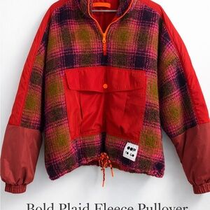 OOF Wear To Go Plaid Fleece Quarter Zip Pullover | Red Utility Pocket